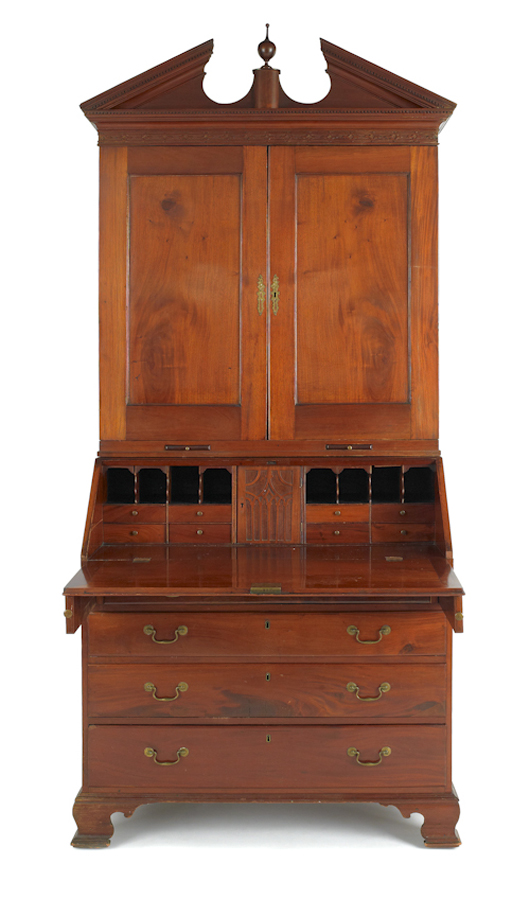 Philadelphia Chippendale mahogany secretary desk, circa 1765. Image courtesy Pook & Pook Inc.